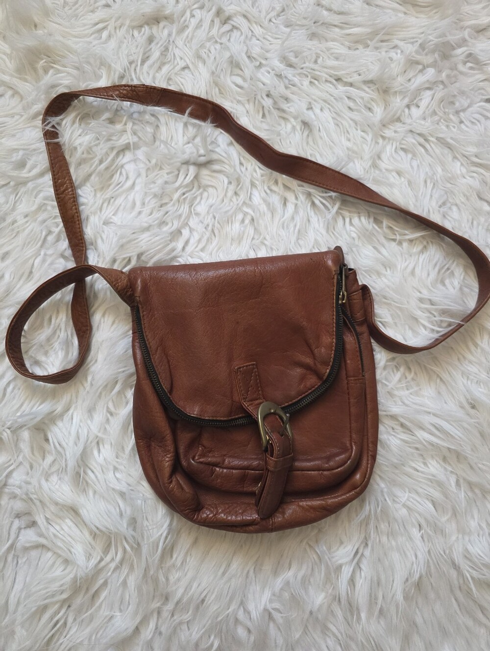 Frye Vintage Cognac Leather Small Crossbody with Front Pocket